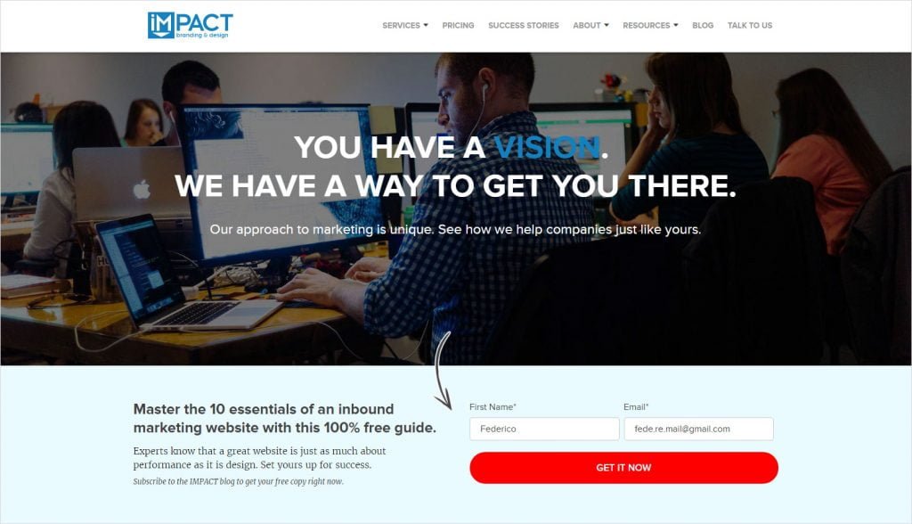 ejemplos de homepage impact